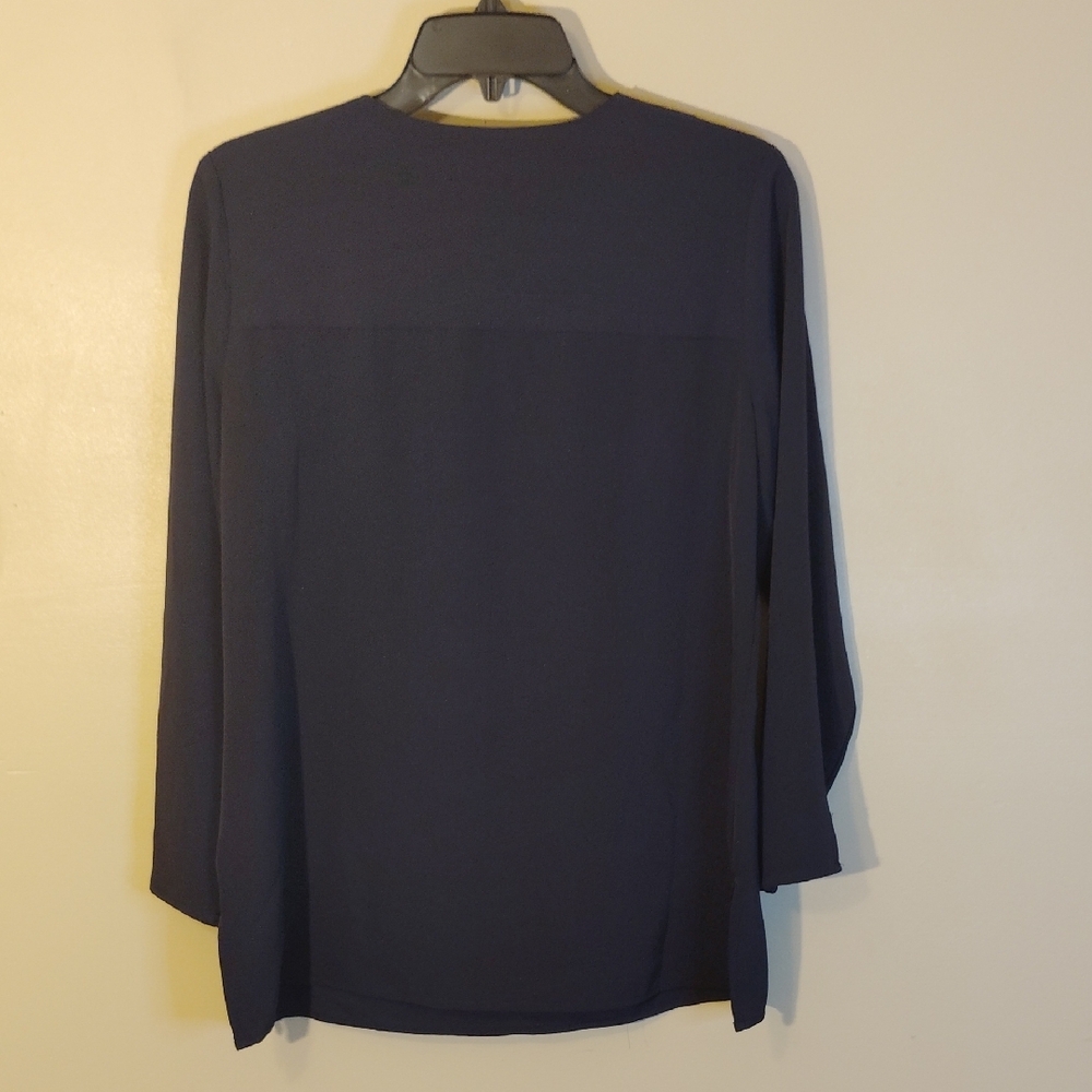 Chico's Blue 3/4 Sleeve Mandarin Collar Blouse - Picture 2 of 8